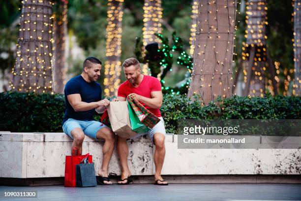 kerst zomer met multi-etnische homo 's - christmas summer stockfoto's en -beelden