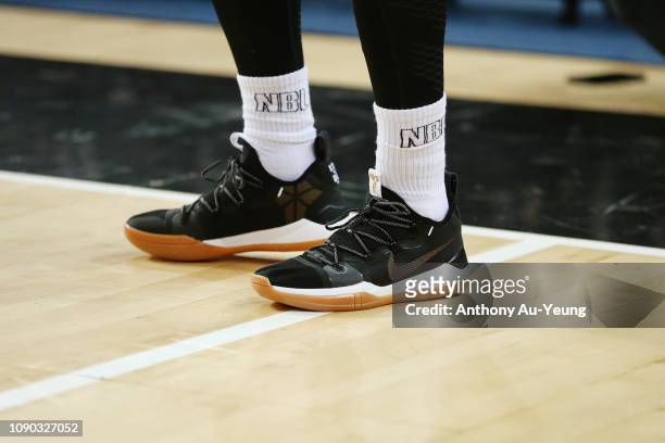 Corey Webster of the Breakers wears the Nike Kobe A.D. During the round 12 NBL match between the New Zealand Breakers and the Perth Wildcats at Spark...