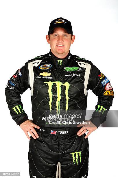 Ricky Carmichael, driver of the Monster Energy Chevrolet, poses during the 2011 NASCAR Camping World Truck Series Media Day at Daytona International...
