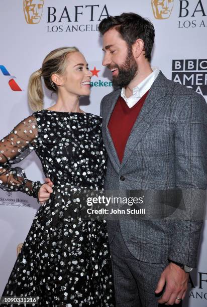 John Krasinski and Emily Blunt arrive to the BAFTA Tea Party at The Four Seasons Hotel Los Angeles at Beverly Hills on January 05, 2019 in Beverly...