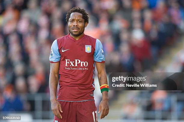 Jean II Makoun of Aston Villa during the Barclays Premier League match between Blackpool and Aston Villa at Bloomfield Road on February 12, 2011 in...