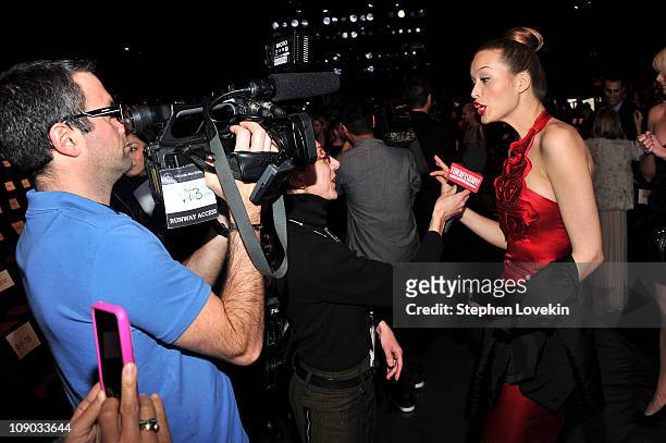 Petra Nemcova attends the Vivienne Tam Fall 2011 fashion show during Mercedes-Benz Fashion Week at The Theatre at Lincoln Center on February 12, 2011...
