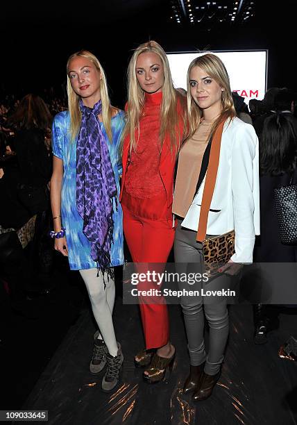 Claire Courtin Tlarins, Ginny Courtin Tlarins and Jeanette Courtin Tlarins attend the Vivienne Tam Fall 2011 fashion show during Mercedes-Benz...