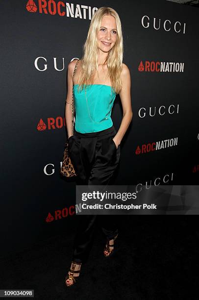 Model Poppy Delvingne arrives at the Gucci and RocNation Pre-GRAMMY brunch held at Soho House on February 12, 2011 in West Hollywood, California.