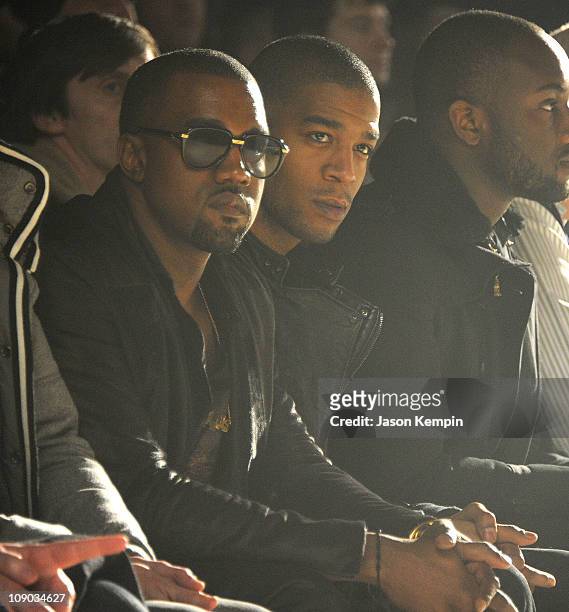 Recording Artist Kanye West and Kid Cudi attend the Band of Outsiders Fall 2011 fashion show during Mercedes-Benz Fashion Week at SIR Stage on...