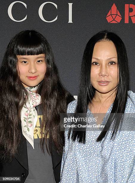 Eva Chow and daughter Asia Chow arrive at the Gucci and Roc Nation Pre-GRAMMY brunch held at Soho House on February 12, 2011 in West Hollywood,...