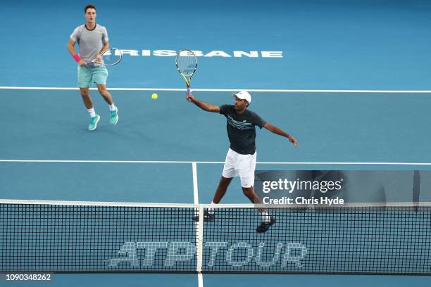 Joe Salisbury of Great Britain and Rajeev Ram of the USA in action in the Men’s Doubles Final match against Marcus Daniell of New Zealand and Wesley...