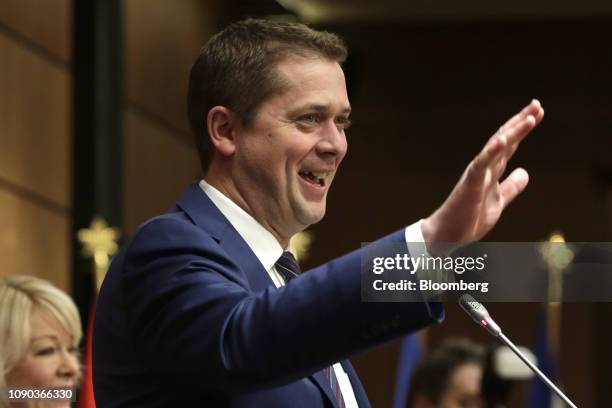 Andrew Scheer, leader of Canada's Conservative Party, speaks during a caucus meeting in Ottawa, Ontario, Canada, on Sunday, Jan. 27, 2019. Scheer, a...