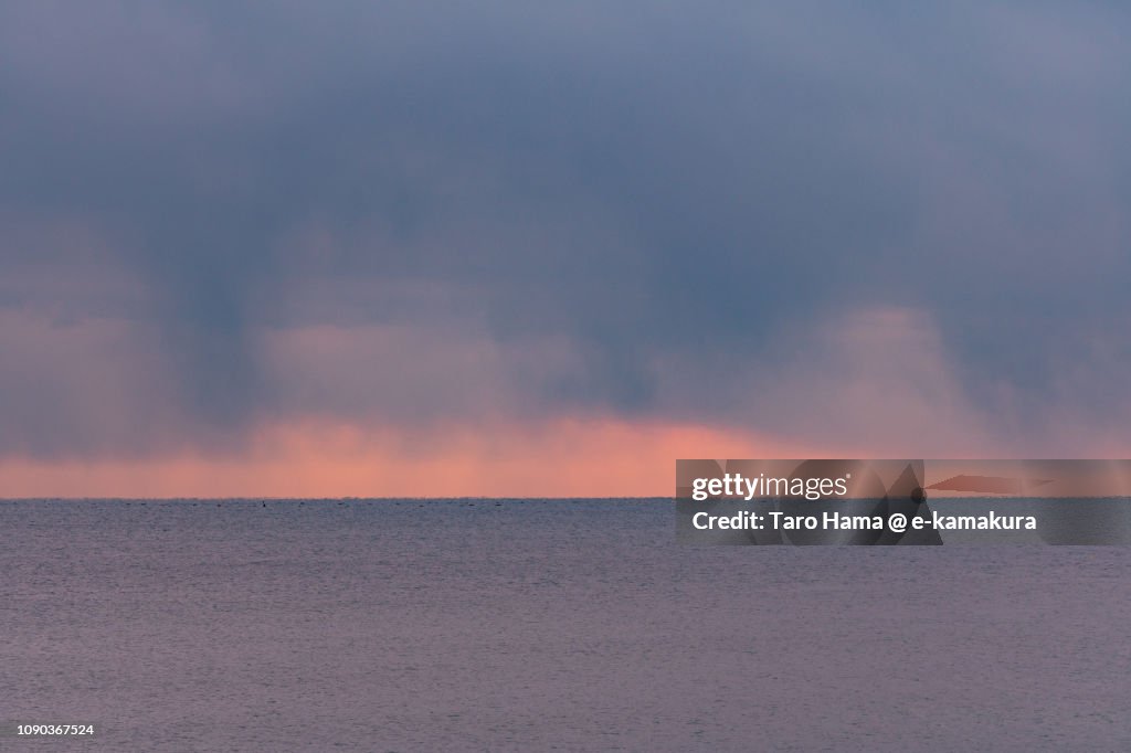 Winter snow clouds on Izu Peninsula and Sagami Bay, Northern Pacific Ocean in Japan