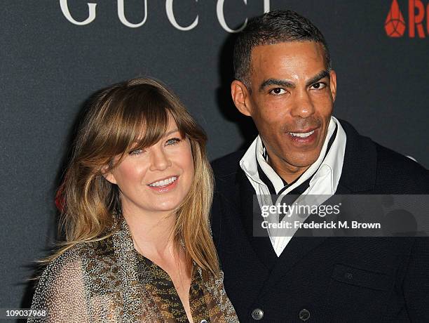 Actress Ellen Pompeo and producer/husband Chris Ivery arrive at the Gucci and RocNation Pre-GRAMMY Brunch at the Soho House on February 12, 2011 in...