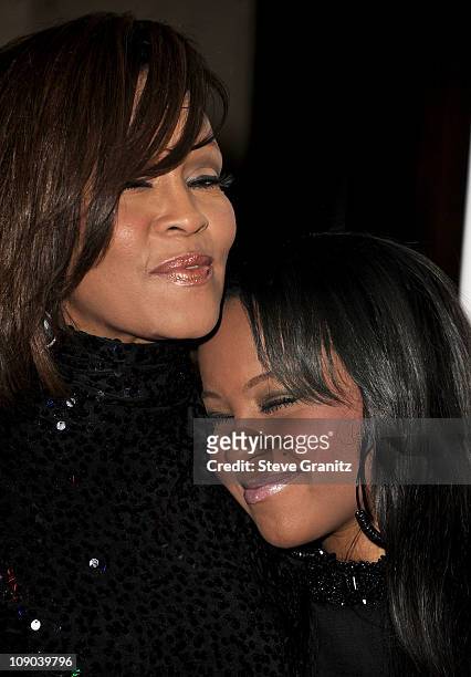 Singer Whitney Houston and her daughter Bobbi Kristina arrive at the 2011 Pre-GRAMMY Gala and Salute To Industry Icons Honoring David Geffen at The...