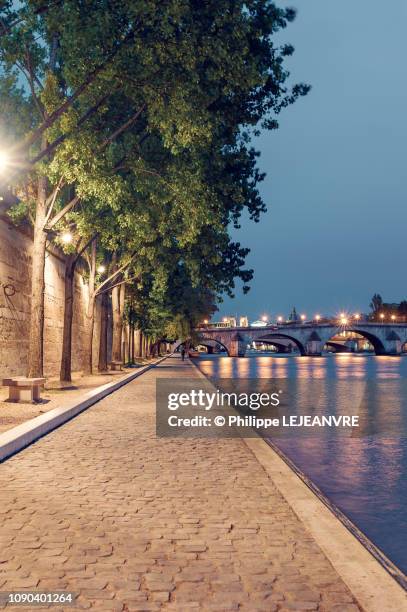 seine river banks in paris at night - river seine stock pictures, royalty-free photos & images