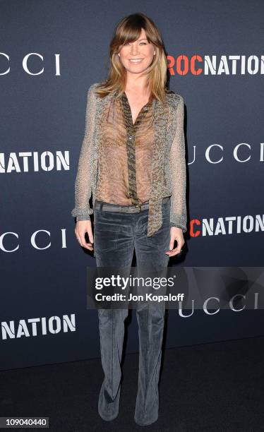 Actress Ellen Pompeo arrives at the Gucci And RocNation Host Pre-Grammy Brunch At Soho House at Soho House on February 12, 2011 in West Hollywood,...