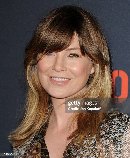 Actress Ellen Pompeo arrives at the Gucci And RocNation Host Pre-Grammy Brunch At Soho House at Soho House on February 12, 2011 in West Hollywood,...