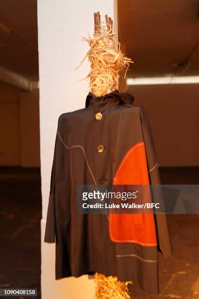 Detail at the Omar Afridi presentation at the DiscoveryLAB during London Fashion Week Men's January 2019 at the BFC Designer Showrooms on January 06,...