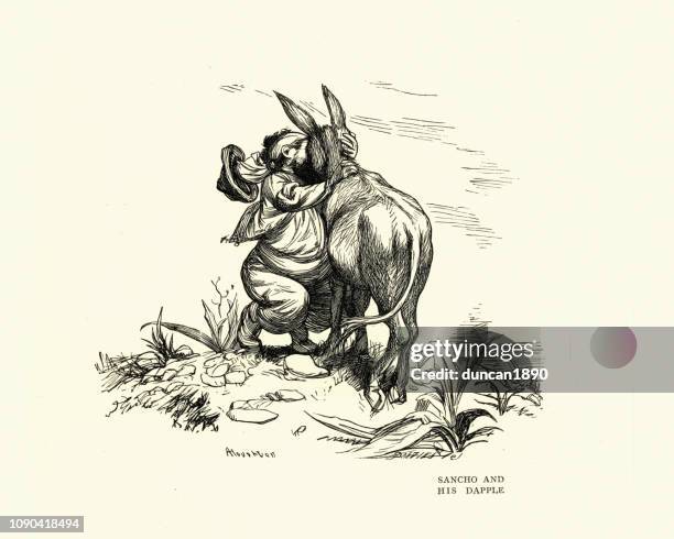 ilustrações de stock, clip art, desenhos animados e ícones de sancho panza and his donkey, dapple - donkey