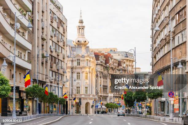 street in bucharest historical center, romania - bucharest stock-fotos und bilder