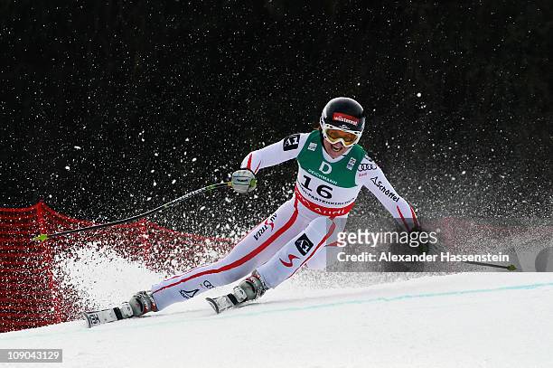 Elisabeth Goergl of Austria skis on her way to winning the Women's Downhill during the Alpine FIS Ski World Championships on the Kandahar course on...