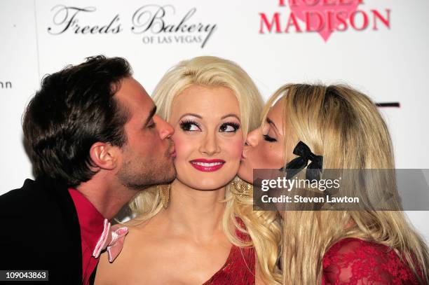 Television personality and singer Josh Strickland, television personality and model Holly Madison and television personality Angel Porrino arrive for...