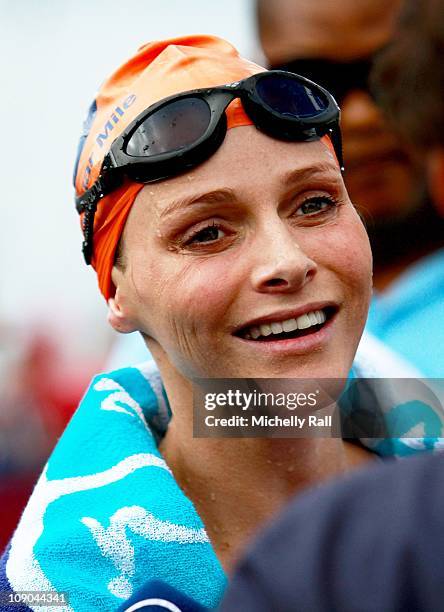 Charlene Wittstock, the future Princess of Monaco, smiles after finishing her race in the Iron Man and Physically Challenged Event of the 2011...