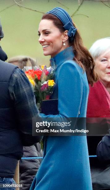 Prince William, Duke of Cambridge and Catherine, Duchess of Cambridge attend Sunday service at the Church of St Mary Magdalene on the Sandringham...