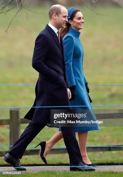 Prince William, Duke of Cambridge and Catherine, Duchess of Cambridge attend Sunday service at the Church of St Mary Magdalene on the Sandringham...