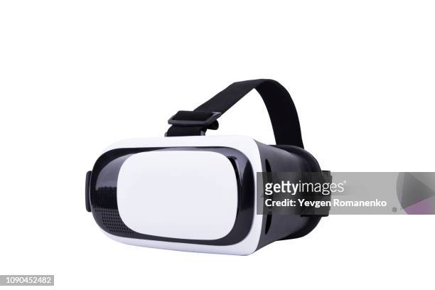 virtual reality helmet isolated on white background - fliegerbrille stock-fotos und bilder