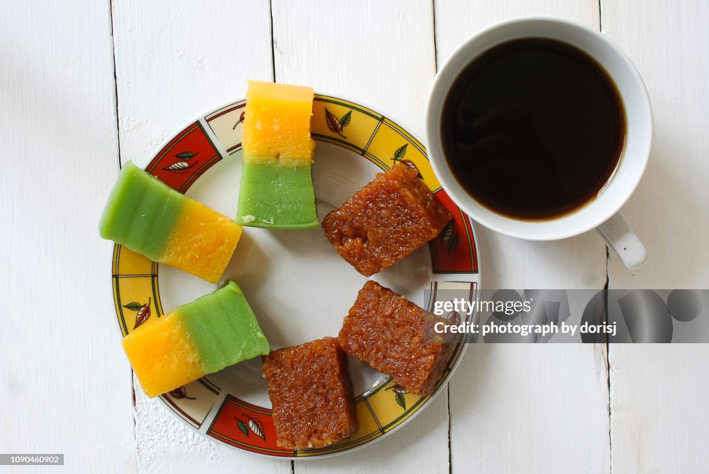 Malaysian traditional cake. Kuih Lapis and Kuih Wajik