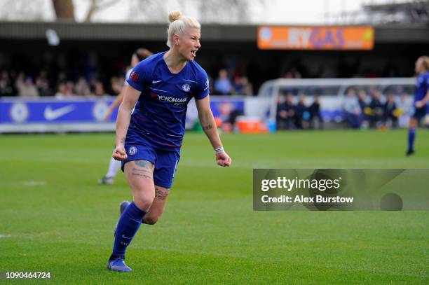 Bethany England of Chelsea celebrates after scoring her team's first goal during the FA Women's Super League match between Chelsea Women and Everton...