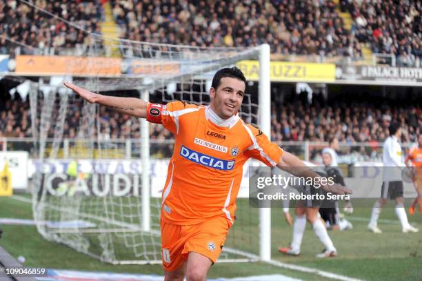 Antonio Di Natale of Udinese celebrate his second goal during the Serie A match between AC Cesena and Udinese Calcio at Dino Manuzzi Stadium on...