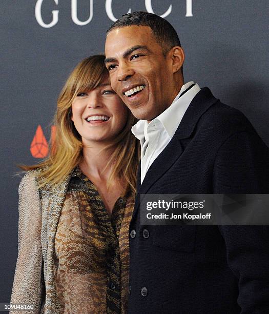 Actress Ellen Pompeo and husband Chris Ivery arrive at the Gucci And RocNation Host Pre-Grammy Brunch At Soho House at Soho House on February 12,...