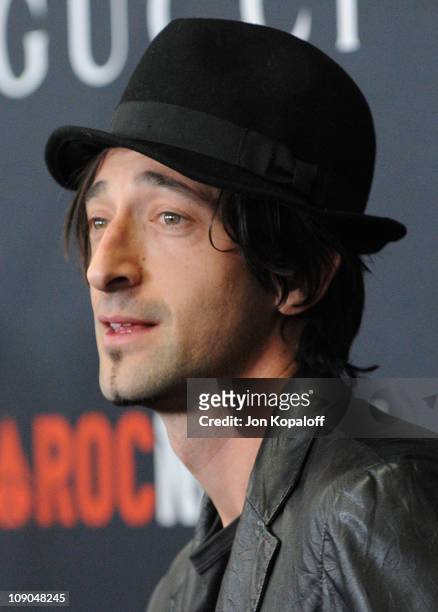 Actor Adrien Brody arrives at the Gucci And RocNation Host Pre-Grammy Brunch At Soho House at Soho House on February 12, 2011 in West Hollywood,...