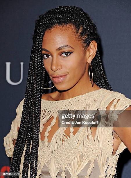 Recording Artist Solange Knowles arrives at the Gucci And RocNation Host Pre-Grammy Brunch At Soho House at Soho House on February 12, 2011 in West...