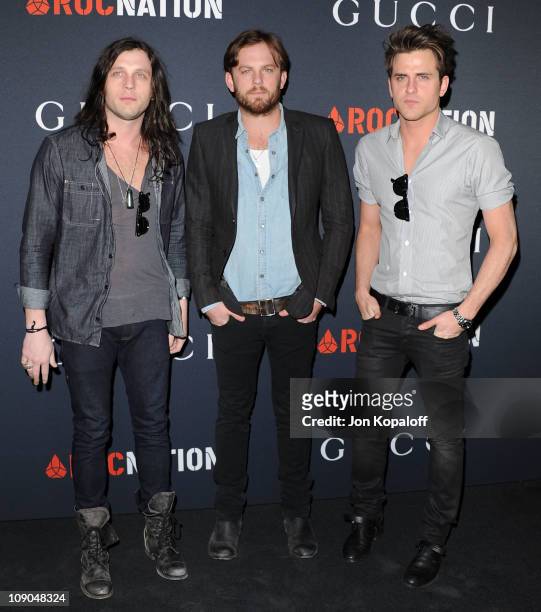 Recording Artist Kings of Leon Nathan Followill, Caleb Followill and Jared Followill arrive at the Gucci And RocNation Host Pre-Grammy Brunch At Soho...