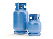 Two blue gas bottles