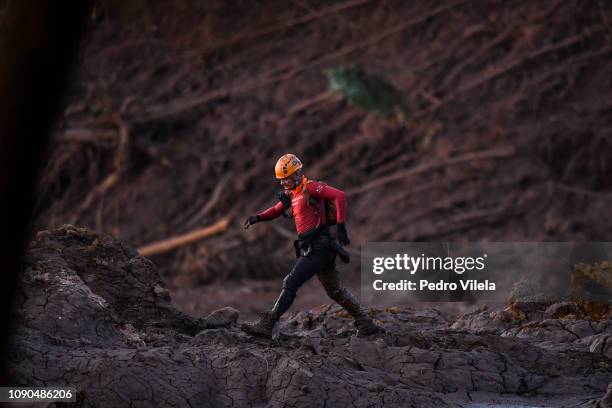 Military firefighters search for mud stricken people in Córrego do Feijão near the town of Brumadinho in the state of Minas Gerias in southeastern...