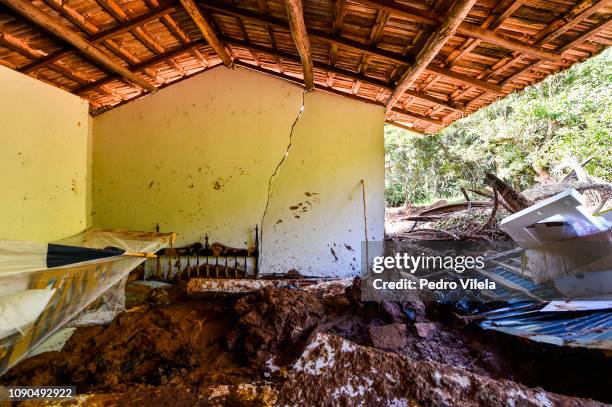 House struck by the mud in Córrego do Feijão near the town of Brumadinho, in the state of Minas Gerias, in southeastern Brazil, on January 27 the day...