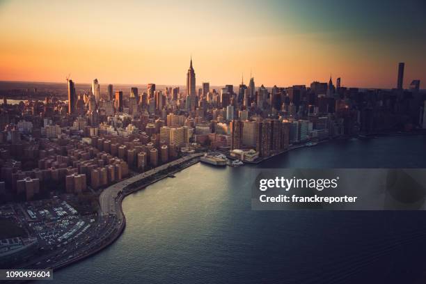 aerial view of manhattan city - manhattan skyline stock pictures, royalty-free photos & images