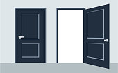 door open and close. Vector illustration, flat design.