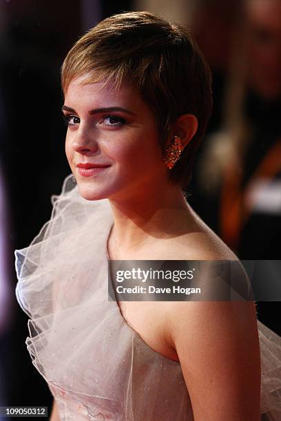 Emma Watson arrives at the Orange British Academy Film Awards 2011 held at The Royal Opera House on February 13, 2011 in London, England.