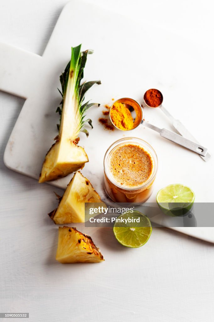 Turmeric and pineapple Smoothies,Detox morning juice drink