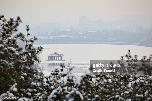 General view of the snow-covered Zhongnanhai, the government compound used by senior Chinese leaders on February 13, 2011 in Beijing, China. Snow...