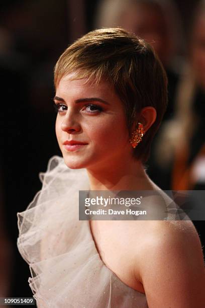 Emma Watson arrives at the Orange British Academy Film Awards 2011 held at The Royal Opera House on February 13, 2011 in London, England.