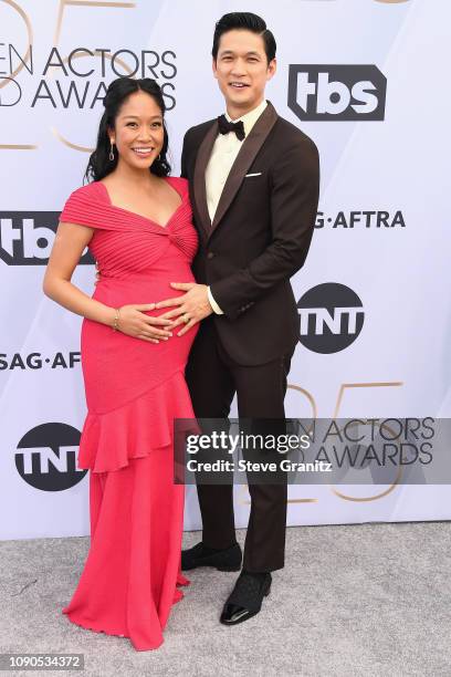 Harry Shum Jr. Arrives with wife Shelby Rabara at the 25th Annual Screen Actors Guild Awards at The Shrine Auditorium on January 27, 2019 in Los...