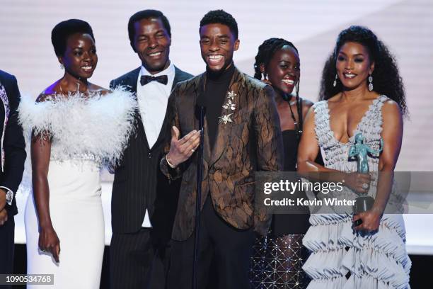 The cast of Black Panther accepts Outstanding Performance by a Cast in a Motion Picture onstage during the 25th Annual Screen Actors Guild Awards...