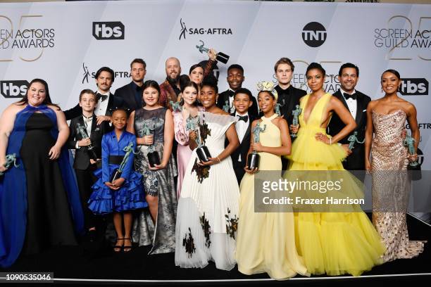 Cast of 'This Is Us,' winners of Outstanding Performance by an Ensemble in a Drama Series, pose in the press room during the 25th Annual Screen...