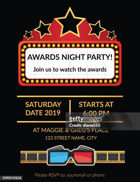 invitation for a movie awards night party - theater marquee commercial sign stock illustrations
