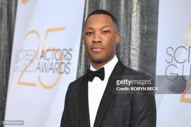 Actor Corey Hawkins walks the red carpet at the 25th Annual Screen Actors Guild Awards at the Shrine Auditorium in Los Angeles on January 27, 2019.