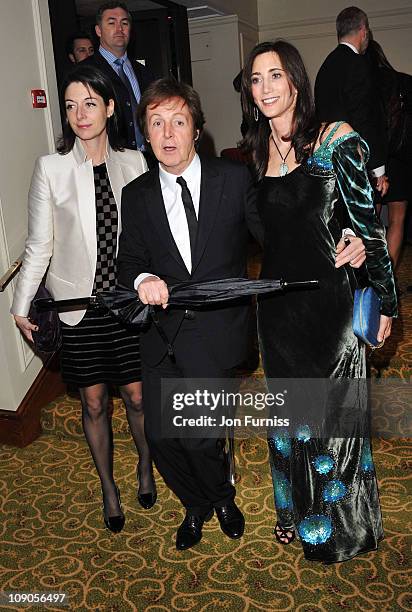 Mary McCartney, Sir Paul McCartney and Nancy Shevell attend the official after party for Orange British Academy Film Awards at Grosvenor House on...