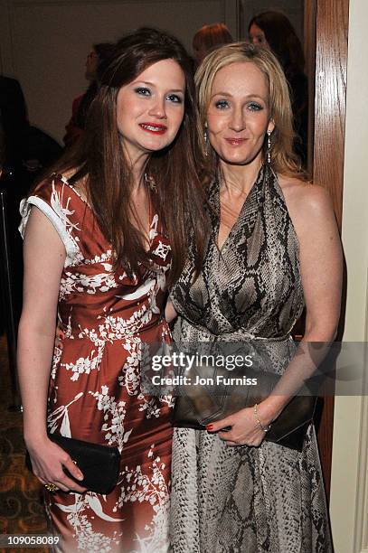 Bonnie Wright and JK Rowling attend the official after party for Orange British Academy Film Awards at Grosvenor House on February 13, 2011 in...